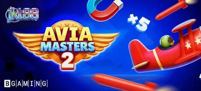 Tampilan visual permainan slot Aviamasters 2 dengan tema penerbangan.